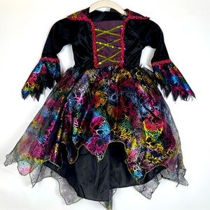 Kids Witch Costume XS 4 Neon Sequins Velvety Tulle Black Goth NWT Hallow’s Eve